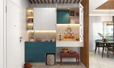 Wall-Mounted Mandir with CNC Floral Jali